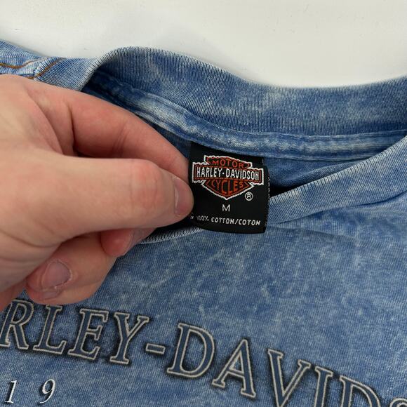 VTG y2k 2000 Men's Blue Acid Wash Harley Davidson Motorcycles Graphic T Shirt~ M - Picture 2 of 8